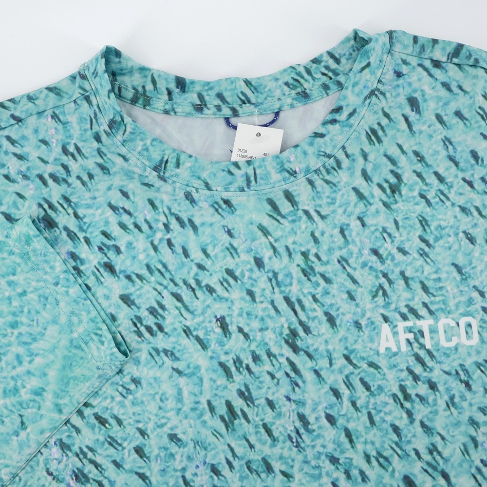 NEW AFTCO Performance Baitfish Print Performance Long Sleeve Shirt Teal Mens XXL